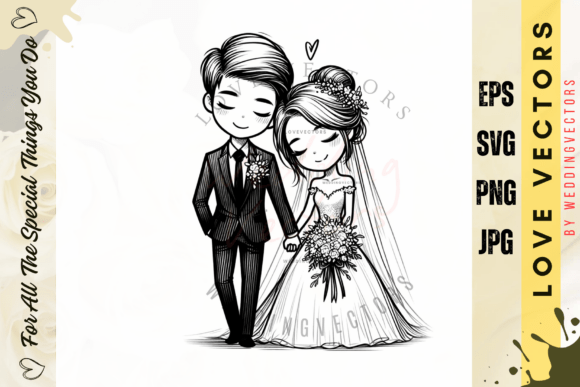 C5019: Elegant Wedding Couple and Love Vectors