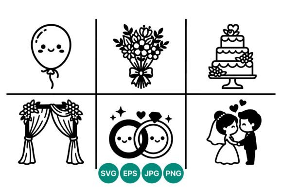 Charming Black and White Wedding Icons for Timeless Design