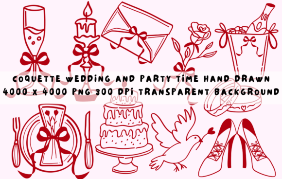 Coquette Wedding and Party Hand Drawn: A Designer's Delight