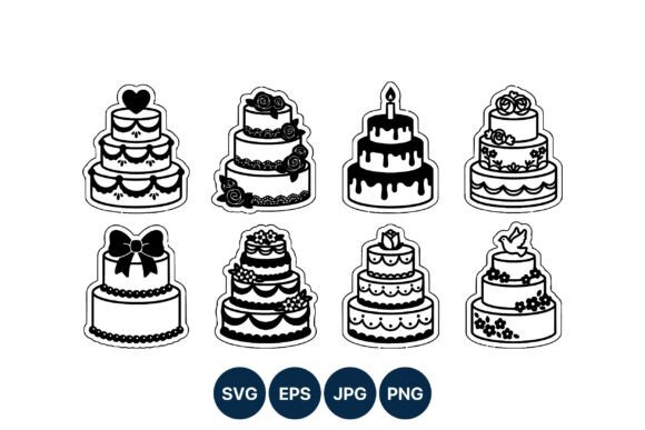 Elegant Black and White Wedding Cakes Vector Art for Designers