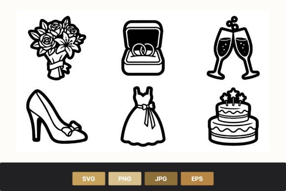Elegant Wedding Motifs in Black and White Line Art