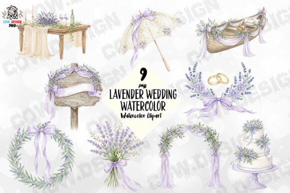 Enchanting Lavender Wedding Watercolor PNG for Dreamy Designs