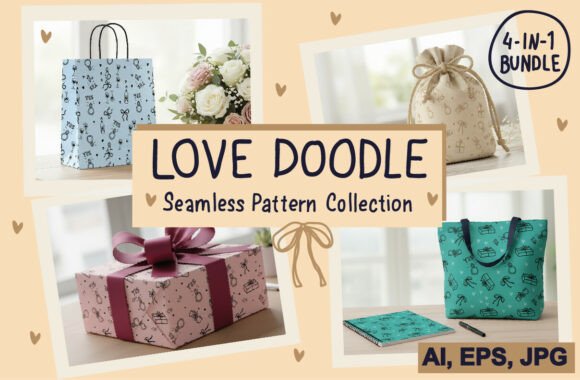 Love Doodle Wedding Seamless Pattern Set: Whimsical Romance for Your Designs