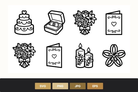 Wedding Cake Rings Bouquet Card Icons: A Designer's Toolkit