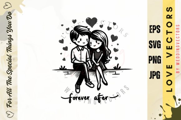 Wedding Couple and Love Vectors: C645 Soft Luxury Engagement Illustration