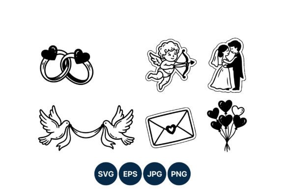 Wedding Couple Cupid Rings Balloons: Timeless Vector Art for Designers