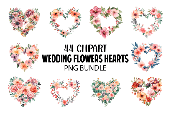 Wedding Flowers Hearts Clipart Bundle: 44 Designs for Your Projects