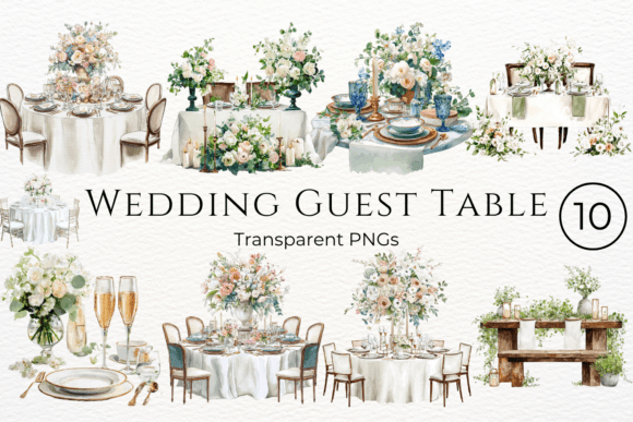 Wedding Guest Table Watercolor Clipart for Elegant Designs